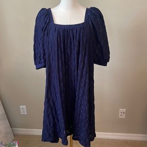 Maeve Anthropologie Navy Knit Squareneck Puff Sleeve Dress Small